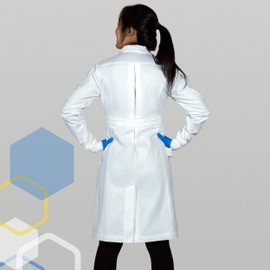 The Lab Coat Project - 100% algodón Chemistry para mujer, 6 bolsillos, con broches y mangas con puños, cuello Howie, color blanco, Blanco, XX-Small