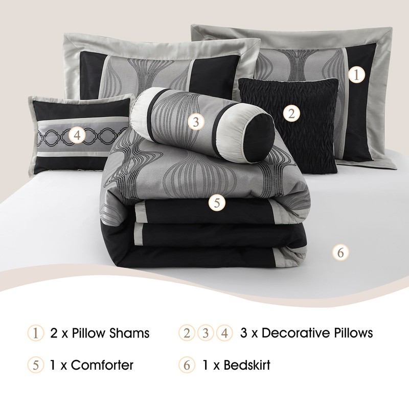 Stratford Park Black and Silver Comforter Set California King Size,Elegant