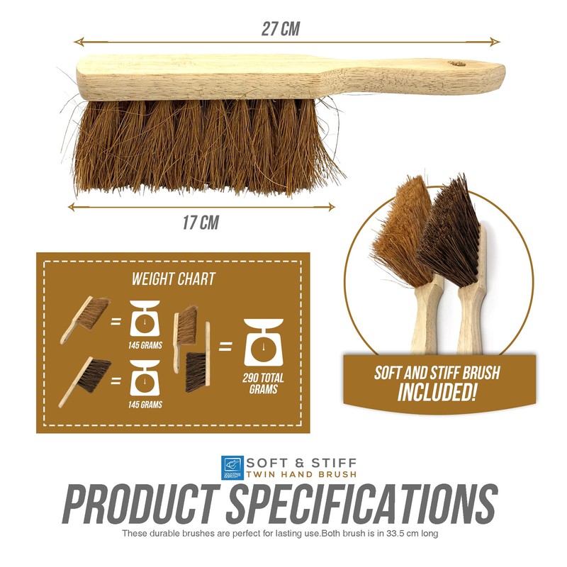 Twin Pack Soft & Stiff Hand Brush Deal Natural Coco