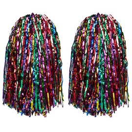 CREATCABIN 2pcs Pom Poms Cheerleading Blue Metallic Cheerleader Pom Poms with Baton Handle Cheer Pom Poms for Adults Cheering Spirit Sport Party Dance Stage Performance Celebration 12.6x6.69 Inch