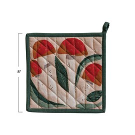 Creative Co-Op 8" Square Quilted Cotton Pot Holder with Mushrooms, Multicolor