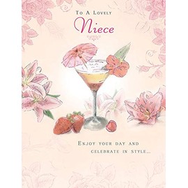 Piccadilly Greetings GLITTER COATED COCKTAIL & STRAWBERRIES TO A LOVELY NIECE BIRTHDAY GREETING CARD