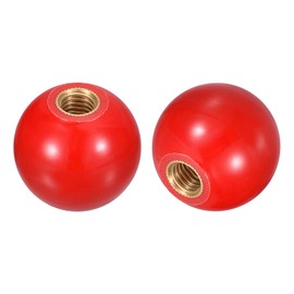 sourcing map 5Pcs Threaded Ball Knobs, M10 Female Thread Thermoset Ball Knob 35mm Dia Round Operation Handles with Copper Insert for Machine Lever Handle, Red