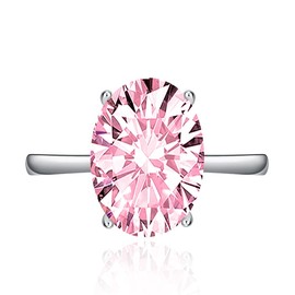 FLYYQMIAO 3CT 925 Sterling Silver Engagement Rings Oval Cut Solitaire Cubic Zirconia CZ Promise Adjustable Rings for Her Wedding Bands for Women Simulated Diamond Birthstone Open Rings(Pink)