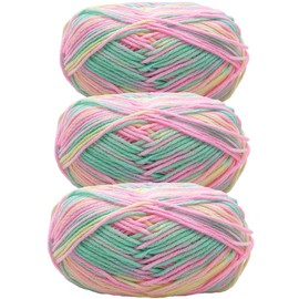 UPSTORE 3 Rolls Comfy Cotton Blend Yarn Multicolor Knitting Wool Soft Caddice Woolen Yarn Hand Spinning Fibre Wool Yarn Crochet Yarn Bulk Starter Kit for Colorful Craft DIY Handcrafts Materials