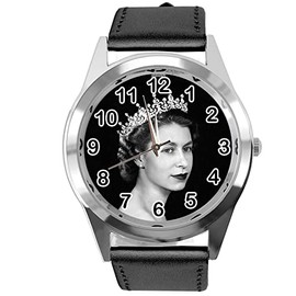 Queen E2 Black Leather Round Watch for Fans, black, Strap.