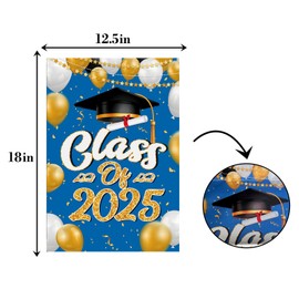 Class of 2025 Congrats Grad Decorative Garden Flag,Blue Gold Graduation Cap Diploma Medal Yard Outside Home Decoration, High School College Outdoor Small Decor Double Sided 12x18