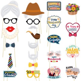 Happy Grandparents Day Photo Booth Props Party Supplies - Funny Grandparents Party Favors Decorations - Best Grandparents Ever Birthday Party Decorations - Set of 24 Counts