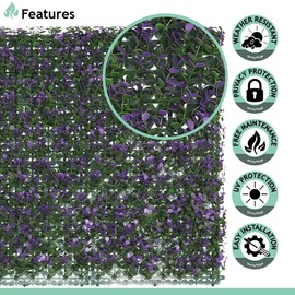 SunnyRoyal 3 Pcs Artificial Boxwood Panels 20"x20" Pivacy Ivy Fence Screen Greenery Garden Fencing for Ourdoor Indoor Backyard Fence Decoration,Purple Buxus with Backing
