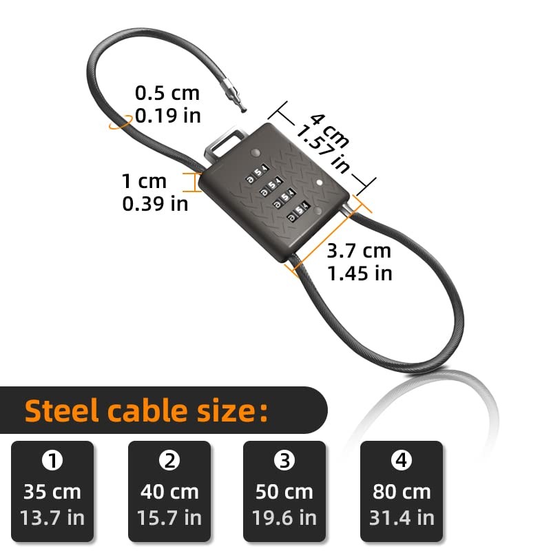 SISAV Safety Lock 4 Digit Cable Combination Locks 15.7 inches