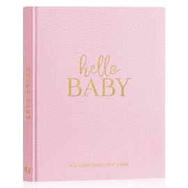 Lanpn Hello Baby First 5 Year Baby Diary for Girls Boys - Linen Hardcover Baby Diary to Enter Baby Book for New Parents - Baby Album Baby Memory Book Gift (Pink, 154 Pages)