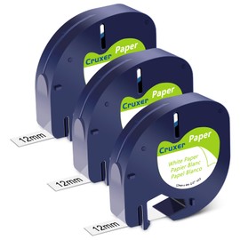 Cruxer 3 Pack Replacement for 91330 Letra Tag Refills Tape 12mm x 4m (1/2" x 13') Black Letters on White Paper Label Tape Compatible with 200B LT100H LT100T QX50 Label Maker for Home Office School