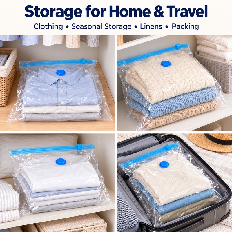 Vacuum Storage Bags for Clothing & Bedding – Transparent Compression