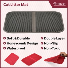 Filbert Foldable Cat Litter Mat, 23.6"x 14.8" Litter Trapping Mat, Kitty Litter Mat Honeycomb Design, Skid-Proof Cat Litter Box Mat, Best Cat Litter Mat, Cat Mat for Litter Box Litter Catcher, Black