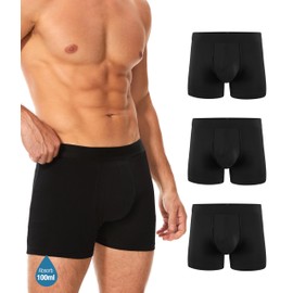 YESWEL Men's Incontinence Underwear, Leak Proof Washable Reusable Cotton Boxer Brief, Heavy Flow Bladder Leak 3 Pack (Black, X-Large)