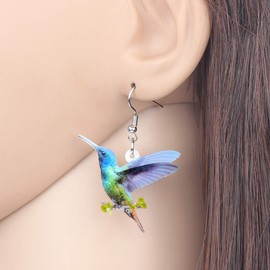 YAYAKO Novelty Hummingbird Earrings Dangle Jewelry Acrylic Spring Summer Season Bird Gifts for Women Girls Charms (Green)