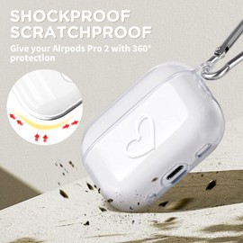 Newseego Compatible with Airpods Pro 2 Protective Case, Clear TPU Case Cover for AirPods Pro 2 with Heart Design for Girls Women Flexible Shockproof AirPods Pro 2 Case with Keychain-Transparent