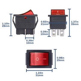 VEXUNGA Rocker Switch 4-Pin Rocker Switch 16A 250VAC 20A 125VAC Red Illuminated Rocker Switch On/Off Switch 4 Pins 2 Position Red Light Built-in Switch Switch Boat Switches (Pack of 6)