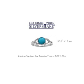 Silvershake 7mm Genuine Round Arizona American Turquoise White Gold Plated 925 Sterling Silver Casual Solitaire Ring Jewelry for Women Size 9.5
