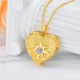 SOULMEET 18K Gold Filled Pink Opal Starburst Locket Necklace That Holds Picture, You Light Up My Life Gold Locket (Locket only)