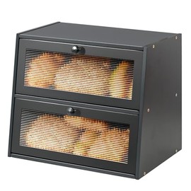 Ollieroo Vintage Double Layer Bread Box for Kitchen Counter Bamboo Bread Storage Container Large Capacity Bread Storage Bin(Black)
