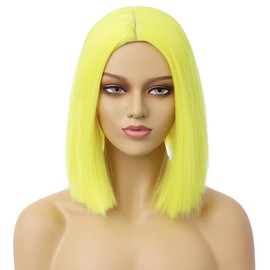 BERON 12 Inches Yellow Wig Short Straight Bob Wig Yellow Bob Wigs Heat Resistant Synthetic Wigs with Wig Cap