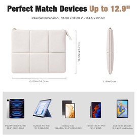 MoKo 12.9 Inch Tablet Case Compatible with Inches, Puffy PU Leather Tablet Protective Case with Integrated Elastic Band, Quilted Tablet Case, White