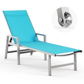 Vexwalx Patio Chaise Lounge Chair Outdoor with Wheels&Armrests, Aluminum Pool Lounge Chairs 5-Position Adjustable Recliner, Outdoor Beach Lounge Chairs for Poolside, Patio, Deck, Yard, Lake Blue