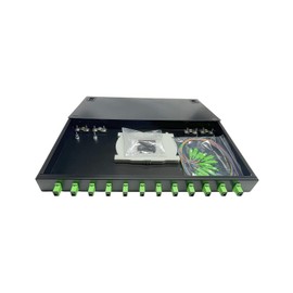 TXWTXPJ-12-Port SC APC Singlemode Fiber Enclosure, 12-Core Rack Mount Enclosure with Splice Trays, Couplers & Pigtails, 19" Cabinet Compatible