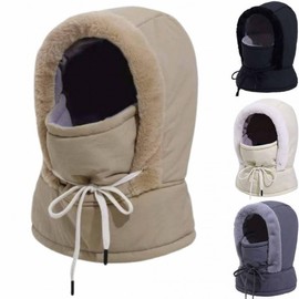Unisex All-in-One Padded Hooded Neck Warmer Balaclava Hat with Earmuffs for Winter Neck Warmer Beige