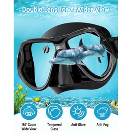 Karvipark Snorkel Set Adults, Anti-Fog Panoramic Wide View Diving Mask, Dry Snorkelling Set for Snorkelling, Diving, Swimming (Black)