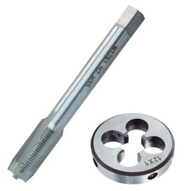 HARSKIYER M12 x 1 juego de grifos y troqueles métricos, juego de troqueles de rosca para máquina HSS, M12 x 1 mm, herramienta de roscado de rosca derecha