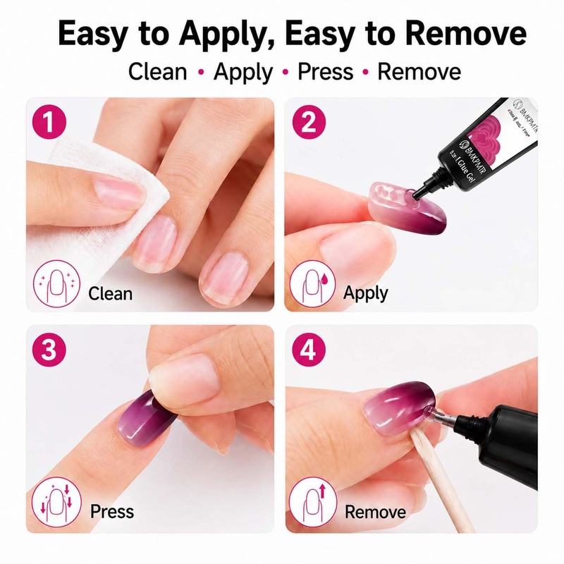 Nail Glue for Press Ons, Semi-Solid Air Dry Adhesive with
