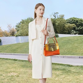 DEEVORCA Women's Vintage Handbag Fashion Crocodile Pattern Shoulder Bag Casual Medium PU Leather Messenger Shoulder Bags Dating Work Party Travel Handbag Stylish Pendant, orange, Women's shoulder bag