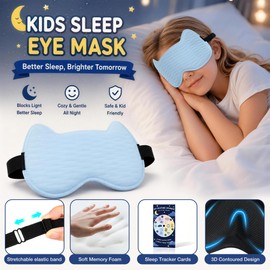 Kids Sleep Mask, 3D Contoured Kids Eye Mask for Sleeping, Adjustable Soft Memory Foam Sleep Mask, Blackout Travel Kid Sleeping Mask for Ages 5-15 Boys Girls Teens(Blue)