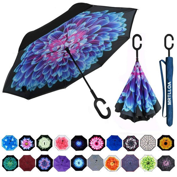 MRTLLOA Double Layer Inverted Umbrella with C-Shaped Handle, Anti-UV Waterproof