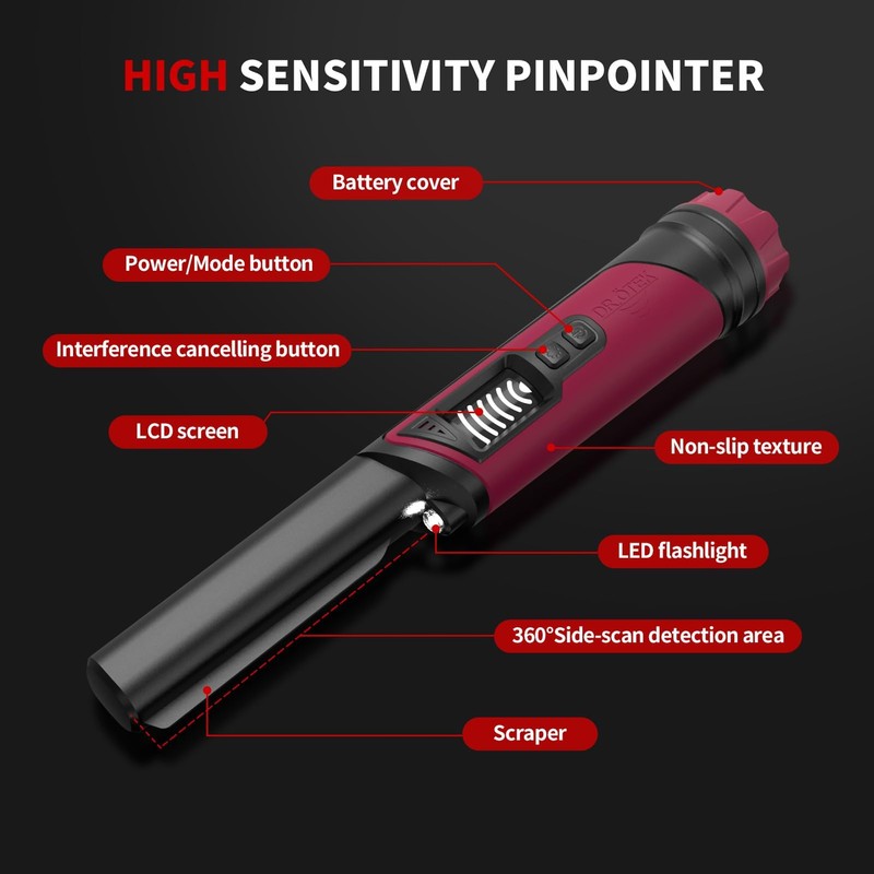 DR.ÖTEK Pinpointer Metal Detector, IP68 Waterproof, 360° Search Handheld Pin
