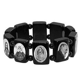Catholica Shop Catholic Stretch Bracelets with Assorted Black & White Images of Saints, Jesus and Mary for Men & Women - B&W Large
