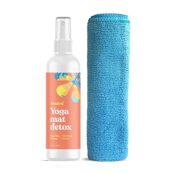 ASUTRA Organic Yoga Mat Cleaner (Calming Citrus Aroma), 4 fl oz | Safe for All Mats & No Slippery Residue | Cleans, Restores, Refreshes | Comes w/Microfiber Cleaning Towel