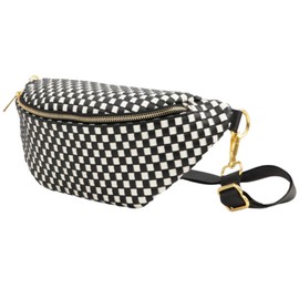 FAWN DESIGN The Fawny Pack Faux Leather Woven Fanny Pack for Women Crossbody Bag, Premium Matte Vegan Leather, 3 Pockets and 6 Interior Card Slots, 2 Adjustable Nylon Strap, Black and White