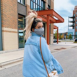 green sprouts i play Adjustable Reusable Face Mask - Aqua Rainbows - Adult Medium