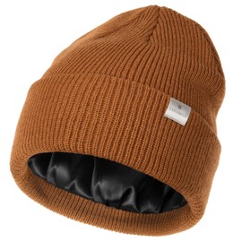 YANIBEST Beanie Hat for Women Men Satin Lined Beanie Hats Winter Hat Womens Cuffed Beanies Knit Skull Cap Warm Ski Hat Unisex Brown