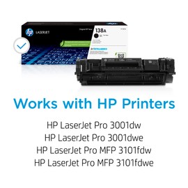 HP 138A Black Toner Cartridge | Works Laserjet Pro 3001 Series, Laserjet Pro MFP 3101 Series | W1380A