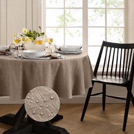 Elrene Home Fashions Continental Solid Texture Water, Stain & Wrinkle Resistant Tablecloth, 70" Round, Taupe