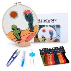 GNEGNI LIFE Embroidery kit for Beginners, Funny Cactus Original Embroidery Patterns, Included Embroidery Tools with Instruction and Video Tutorial (Charming)