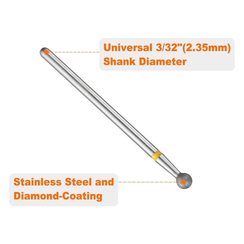 HARFINGTON 13pcs 325-400 Grits Diamond Grinding Bit 3.5mm Ball Head