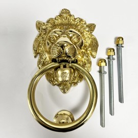 Jones Interiors x 1 Large Lion Head Door Knocker. Large and imposing Door Knocker which is Easily Fitted and Comes Complete with fixings. Polished Brass.