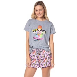 INTIMO The Powerpuff Girls Womens' TV Series Show Characters Sleep Pajama Set Shorts (X-Small) Multicolored