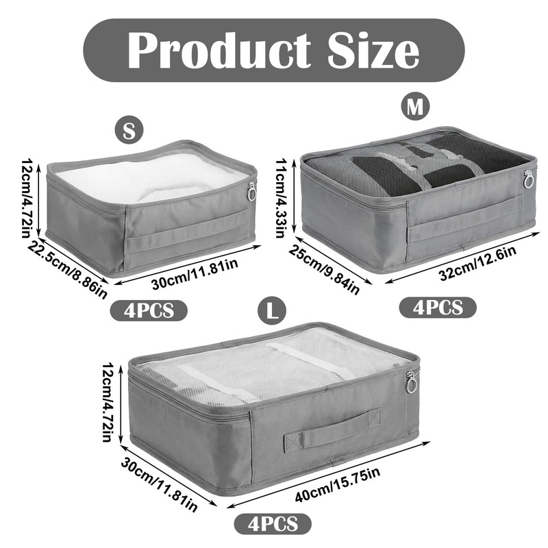 12 Pcs Packing Cubes for Suitcase, 3-Sizes Luggage Packing Organizers