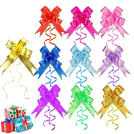 200 PCS Pull Bows Decorative, 10 Colors Pull Flower Ribbon Bows, Assorted Colors Festival Gift Wrap Ribbon Bows for Christmas Wedding Party